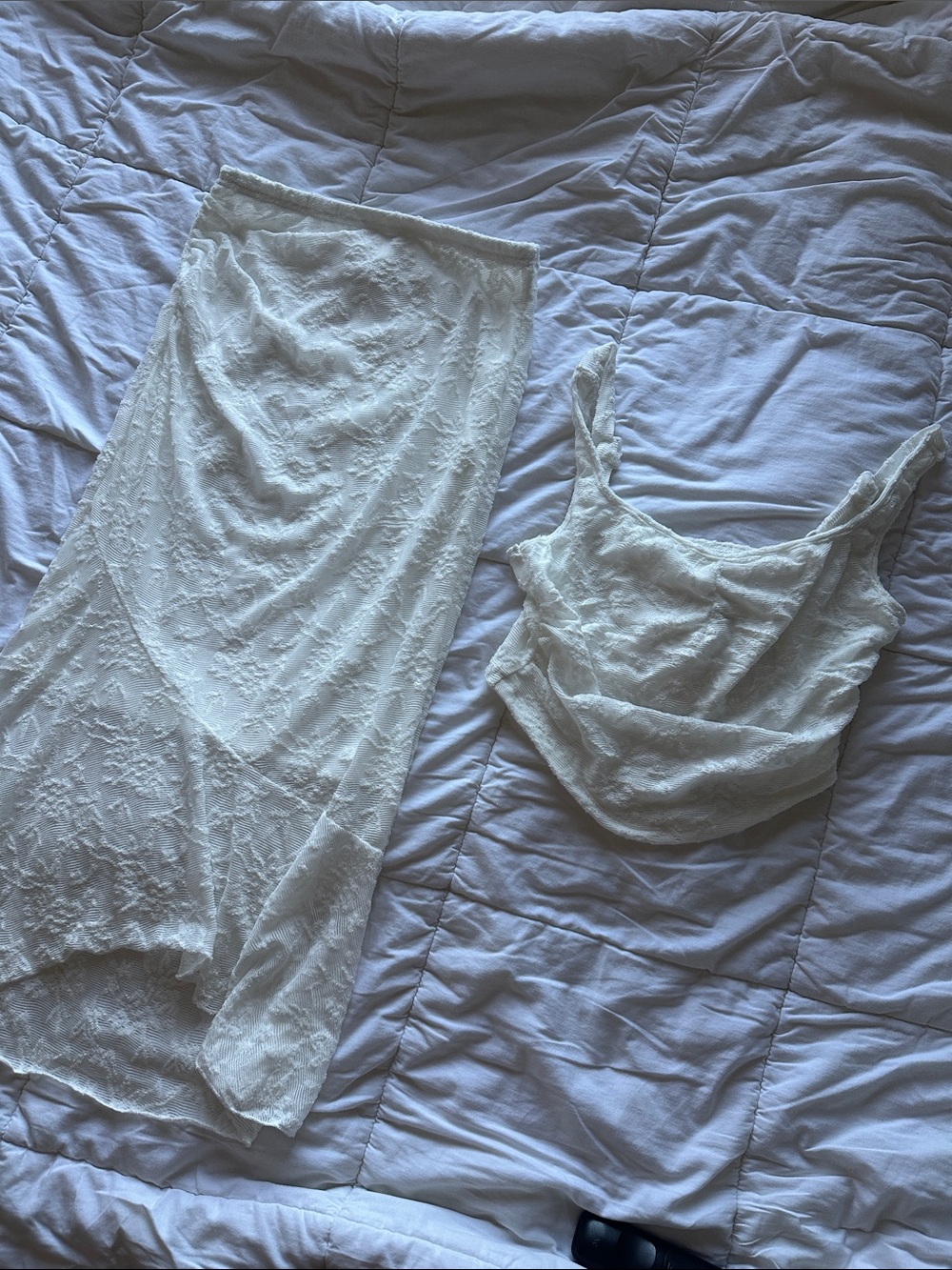 Lace Slip Dress and Sheer Overlay Top in Cream